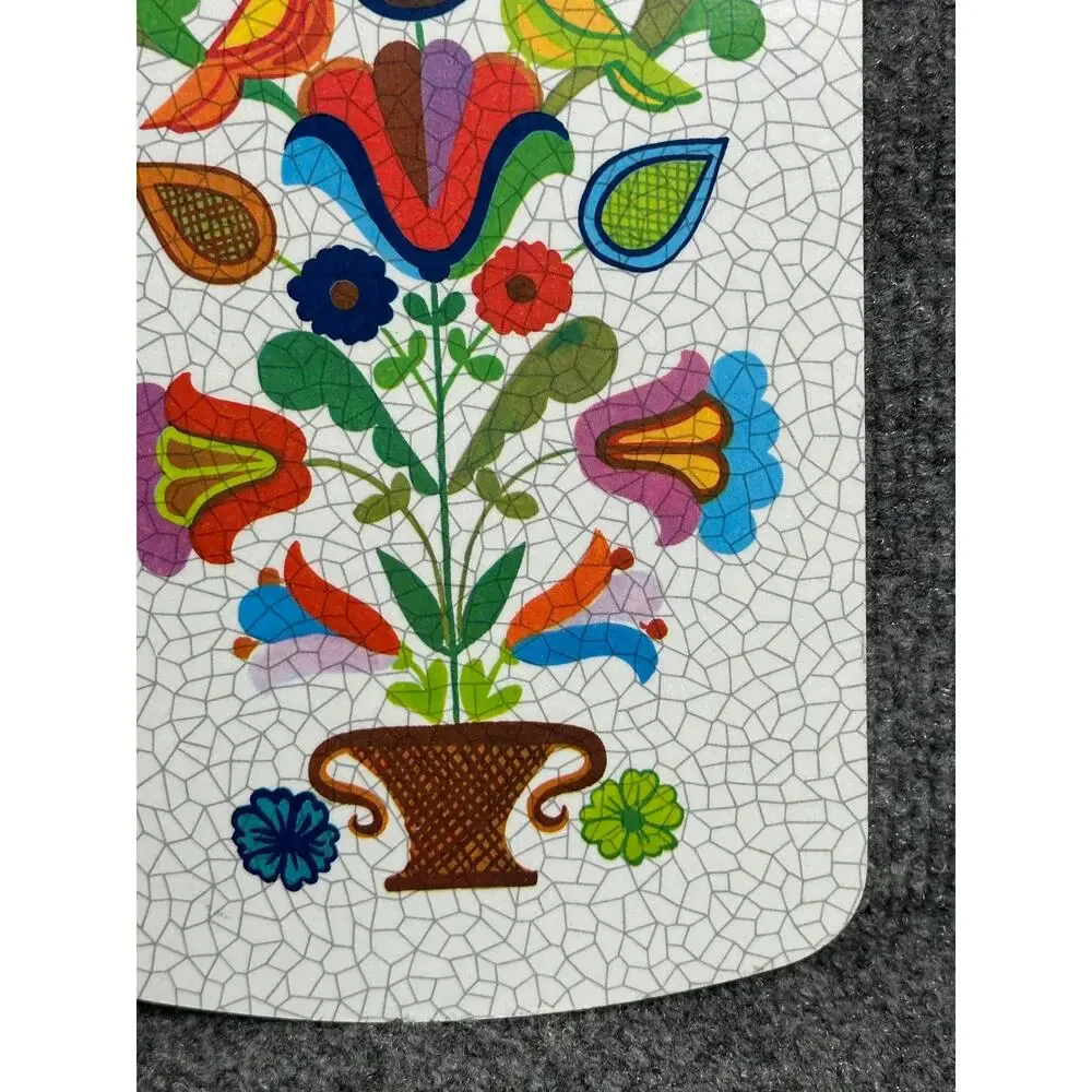 Vintage MCM folk art cutting board 9” snack tray charcuterie birds kitchen decor